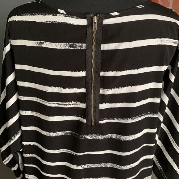 Express black with distressed white stripe cold shoulder midi. New. Small. - Picture 7 of 8
